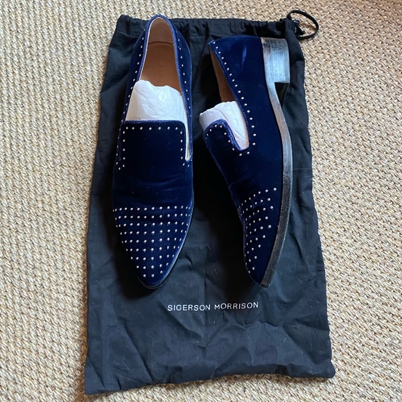 Sigerson Morrison Edna Blue Velvet Studded Loafers, Size 8, very good condition - Picture 4 of 10